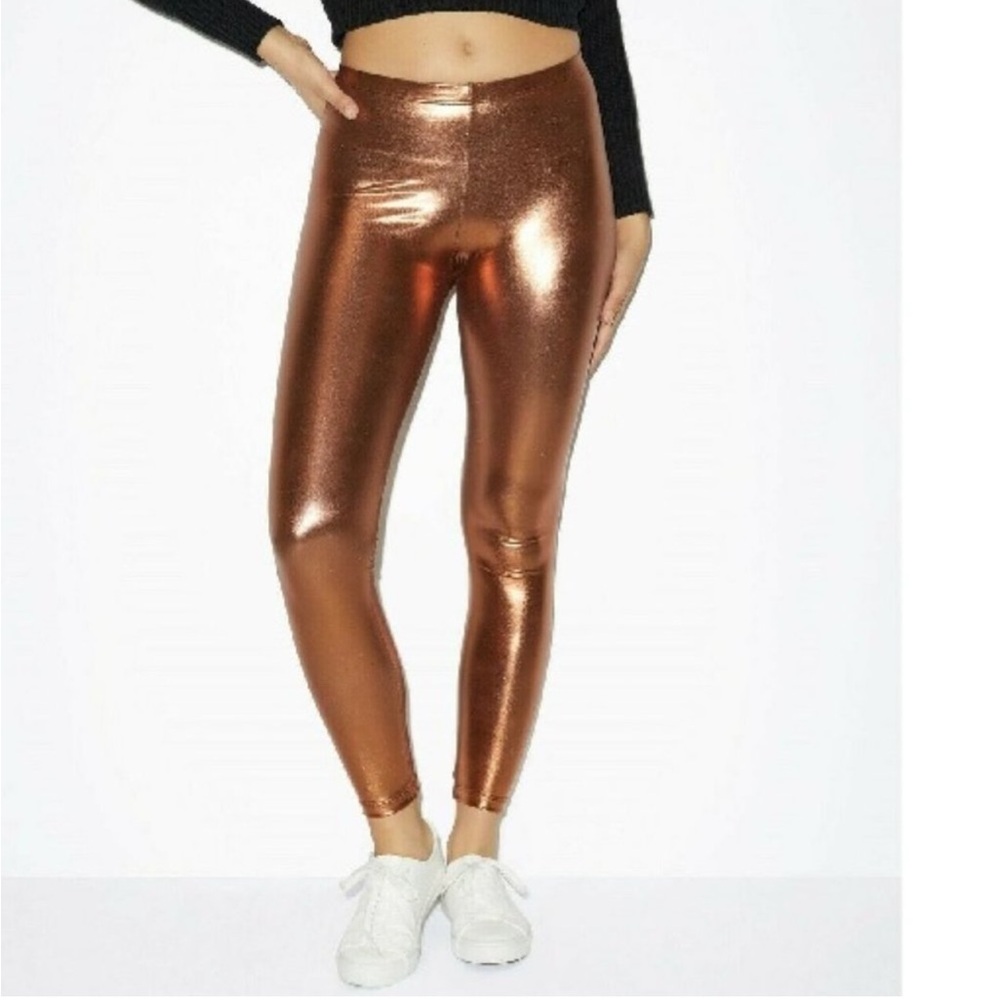 AMERICAN APPAREL ICONIC CLASSIC COPPER METALLIC LEGGINGS Y2K MATTE - Picture 2 of 6